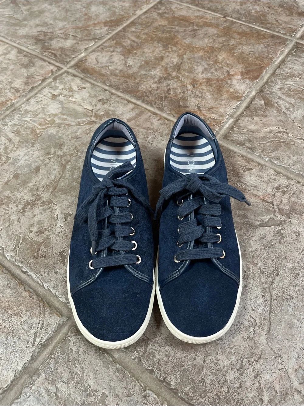 Vionic Navy Suede Lace-Up Sneakers with Cream Soles